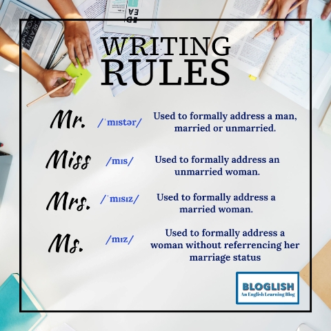 Writing Rules: Mr Miss Mrs Ms