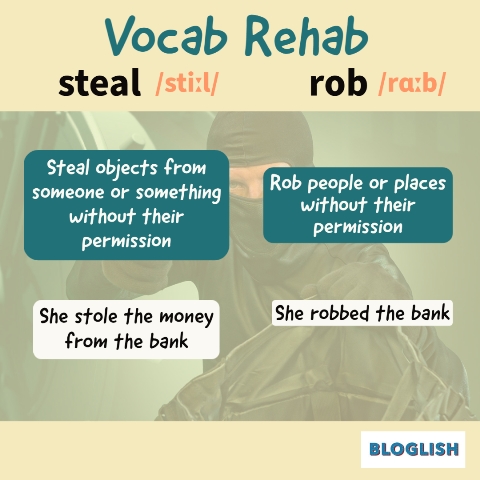 English Vocabulary: steal vs rob